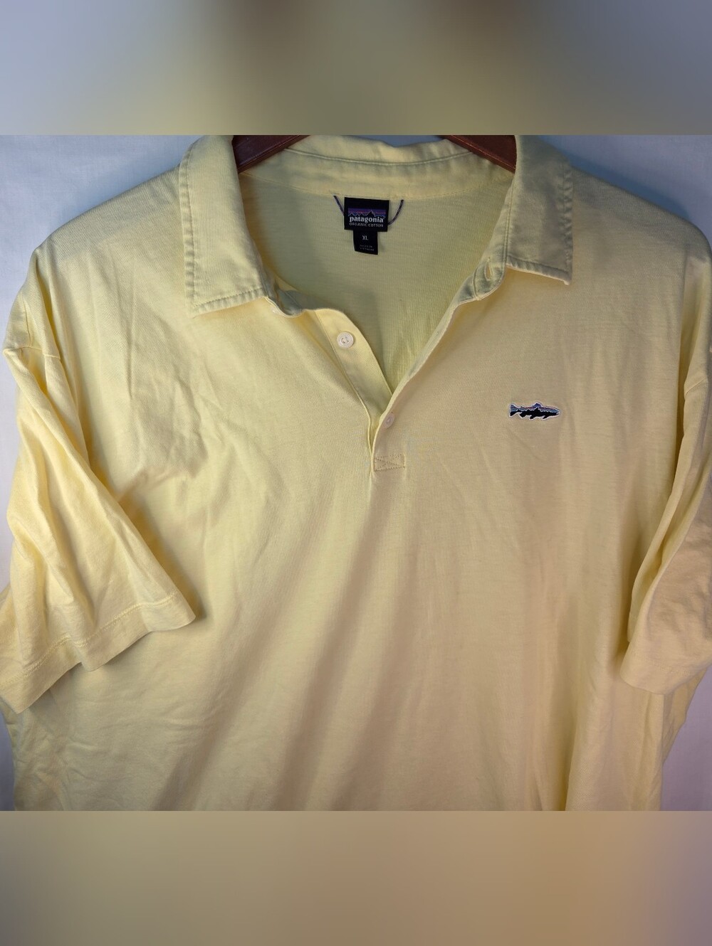 Patagonia Polo Shirt Mens Medium Yellow Organic 100% Cotton Casual Golf Outdoors
